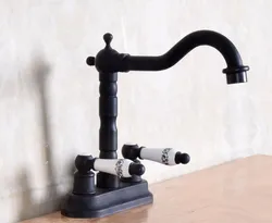 Swivel Spout Ceramic Hot Cold Handles Black Oil Rubbed Bronze Kitchen Bar Sink Bathroom Two Holes Basin Faucet Mixer Tap anf152