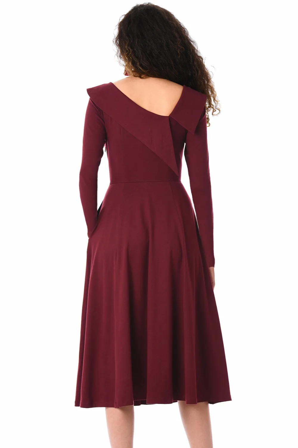 Burgundy-Retro-Inspired-Asymmetric-Collar-Flared-Dress-LC610388-3-2