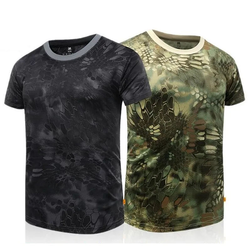 

2018 Summer Men New Upgraded Quick-drying Skin Python Camouflage T-shirt Men Short Sleeve Breathable Mesh T-shirt