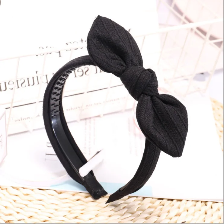 Headband for Women Bezel Hair Accessories Girls Knot Hairband Korean Style Fashion Hiar Bows Rabbit Ears Headwear VERVAE - Цвет: Черный