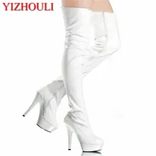 женщины танца на Пилоне бедра высокие сапоги сексуальные модели обуви 15 см Ультра платформы пряжка ремень высокий каблук обувь для танцев