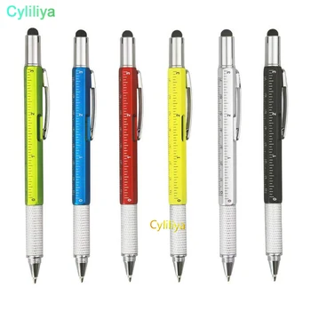 

Multi-Functional Sturdy Aluminum DIY Tool With Screwdriver Ballpoint Pen capacitive Stylus Bubble Level Ruler Phillips Flathead