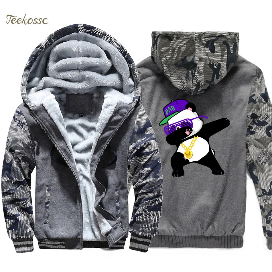 

Dabbing Panda Hoodie Men Hip Hop Hooded Sweatshirt Coat 2018 Winter Warm Fleece Thick Zipper Camouflage Hipster Jacket Men's 4XL