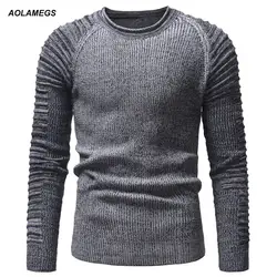 Aolamegs Для мужчин трикотажный пуловер в полоску Твердые Жаккардовые Зимние теплые мягкие свитера Высокое качество модные Повседневное