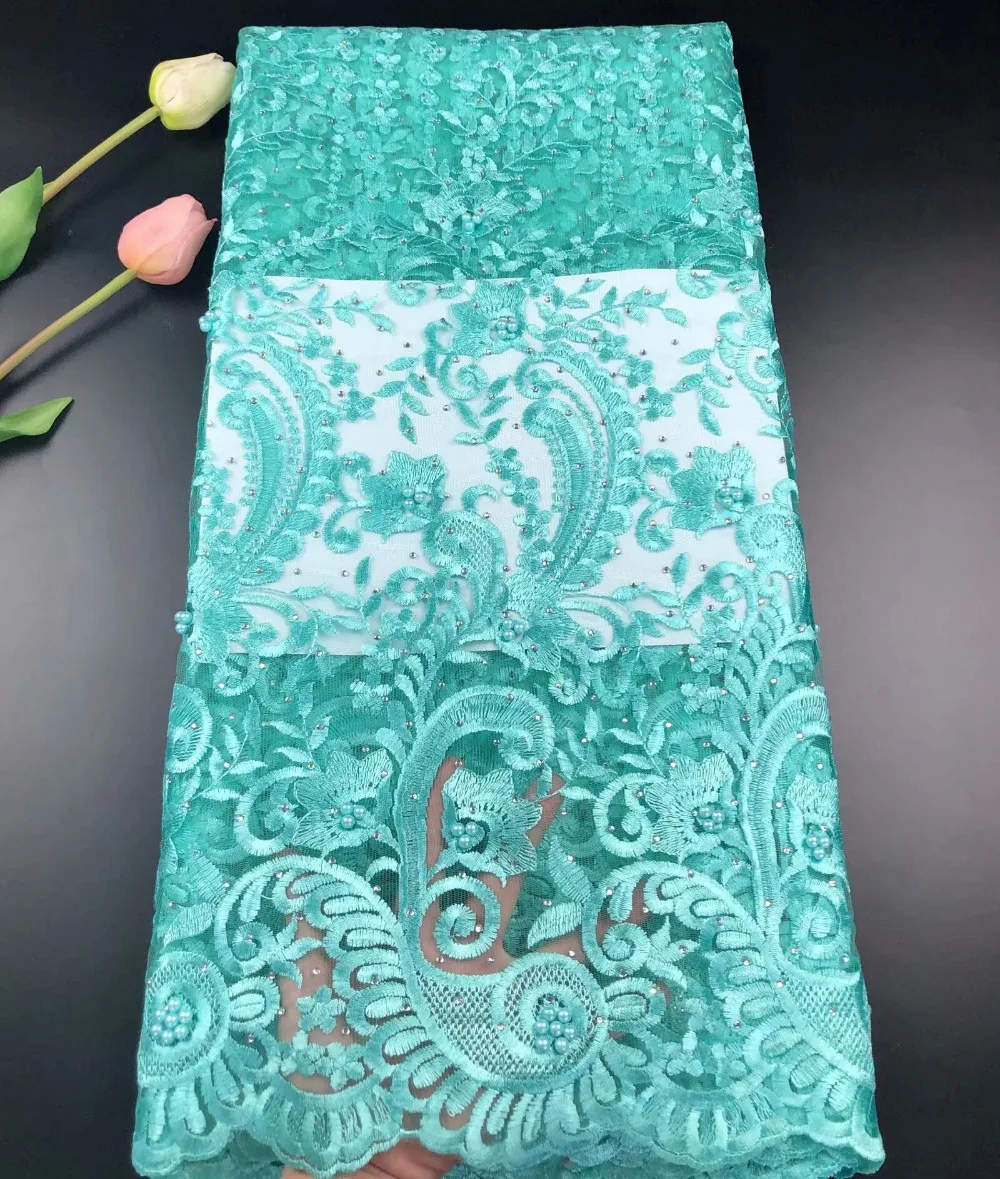 

New Arrival African French Net Lace Fabric High Quality With Lots Rhinestones Tulle Lace Fabric For Wedding Dress