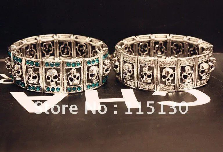 Винтажный браслет с кристаллами и черепом для мужчин и женщин, готический растягивающийся Браслет-манжета с скелетом, мужские ювелирные изделия