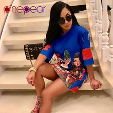 PinePear, Трендовое Спортивное платье с принтом персонажа, с коротким рукавом, для женщин, с круглым вырезом, свободная длинная футболка, платье для тенниса, спортивная одежда, Прямая поставка