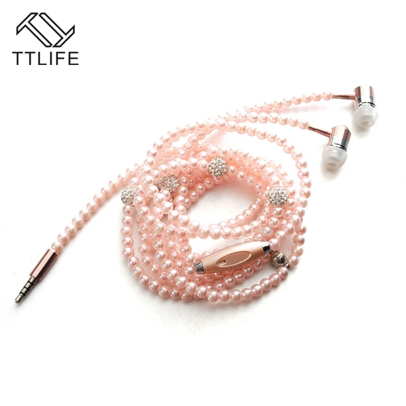 

TTLIFE Brand Fashionable Jewelry Pearl Necklace Earphones with Mic Beads In-ear Earbuds Connect to SmartPhone fone de ouvido