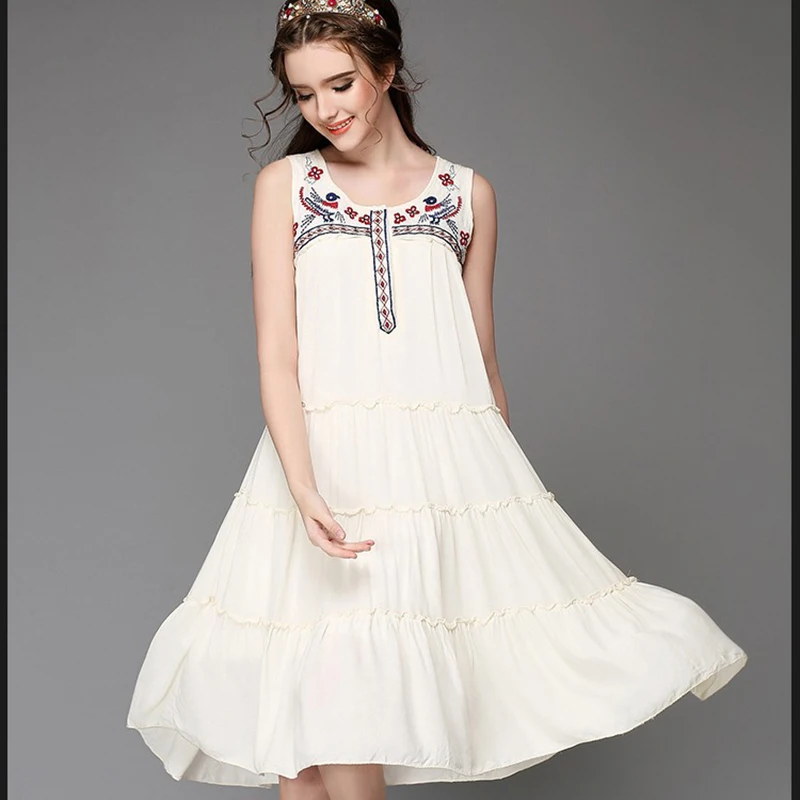 Women Sleeveless Tiered Embroidery Dress Plus Size Summer Midi Tank ...