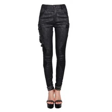 Devil Fashion Black Jacquard Clara Women’s Gothic Pants Leggings with Skull and Rivets Female Slim Fit Figure Hugging Trousers