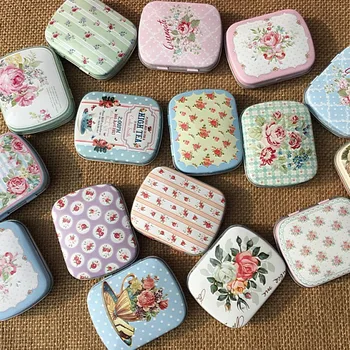 

New Arrival! 16pcs/lot Fresh Flowers Design Square Shape Tin Storage Case Mini Pill Box with Lid Jewerly Case Pocket Box