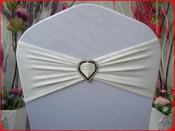 

Ivory Single Layer Spandex/Lycra/Expand Band/Chair Covers With Heart Shape Diamond Buckle For Wedding Banquet Decorations