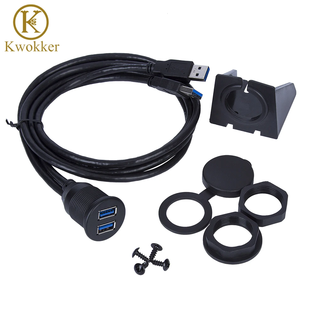 KWOKKER 1 м двойной USB разъем Удлинительный кабель автомобильный Ван приборная панель заподлицо 2 USB разъем свинцовая панель шнур данных мотоциклетный Провод зарядное устройство
