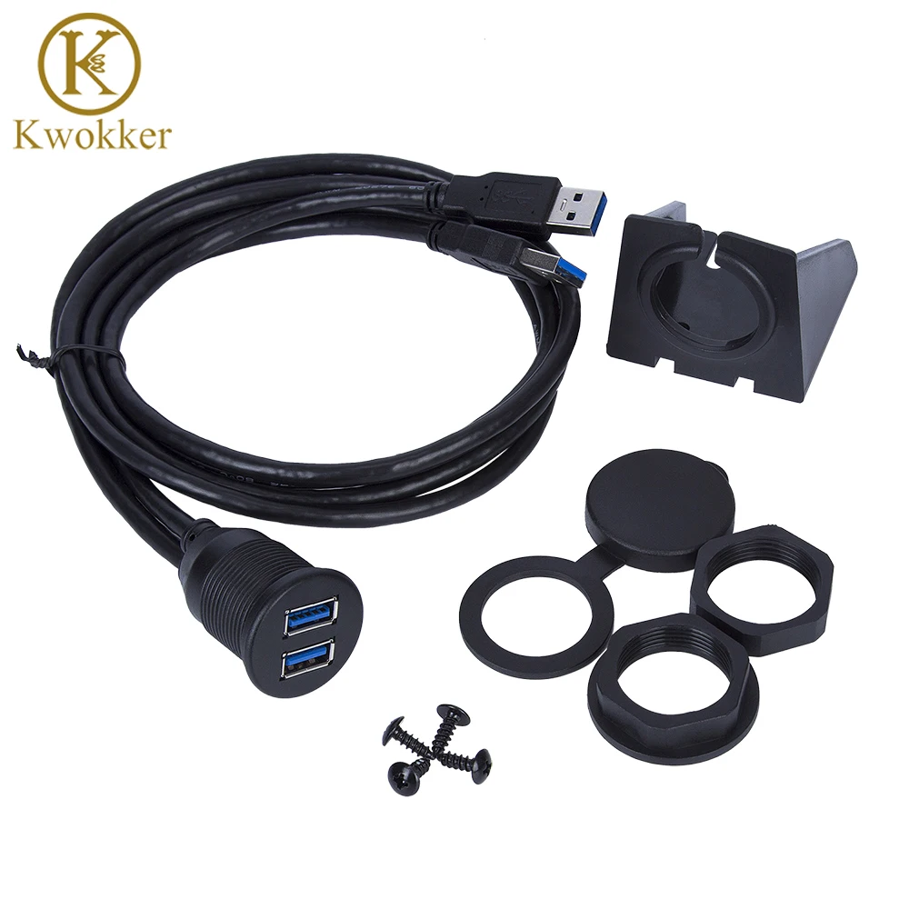 KWOKKER 1M Dual USB Socket Extension Cable Car Van