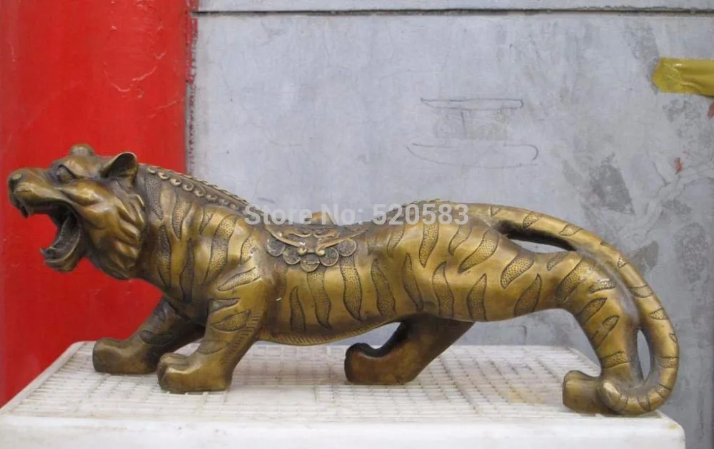 

25"China Brass handwork good luck Bi Coin wealth Tiger Bat Fu Animal Statue