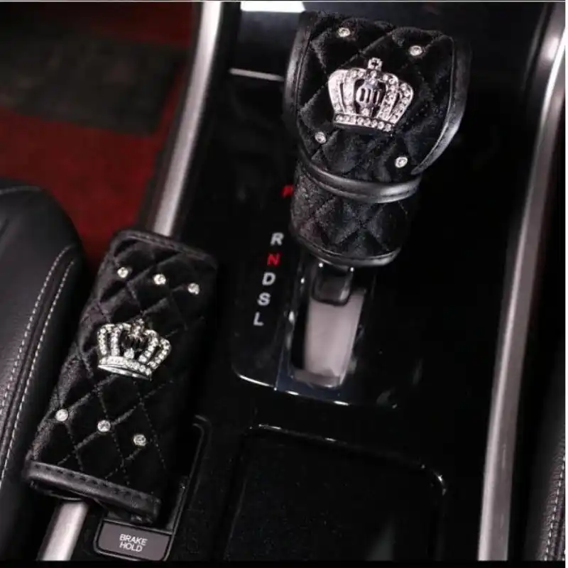 Interial車の装飾女性の車のインテリアクラウンダイヤモンドぬいぐるみseltベルトカバーギア首輪グリップセット Gear Shift Collars Aliexpress