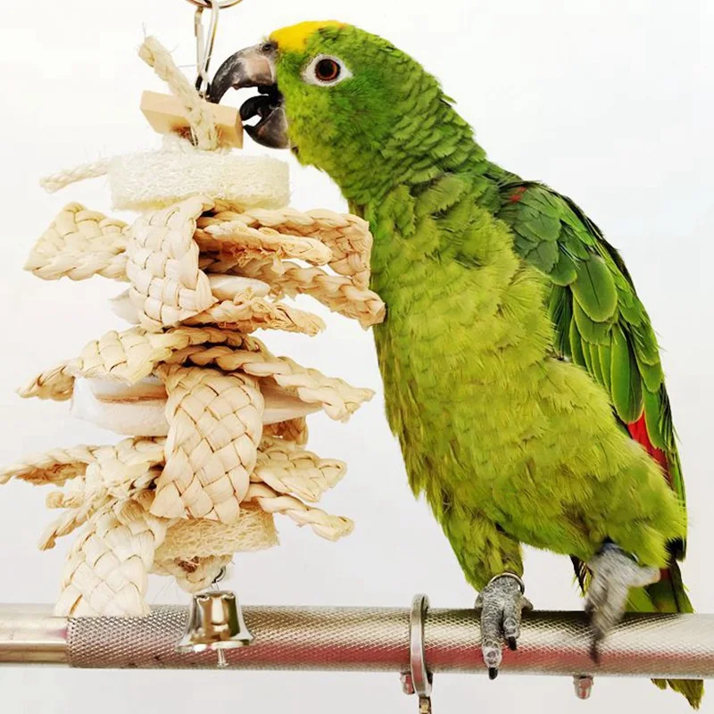 

2019 Pet Bird Toys Natural Wood Parrot Toy Bird Chewing Bite Toys with Bell Hanging Climb Swing Cage Accessories Pet Supplies