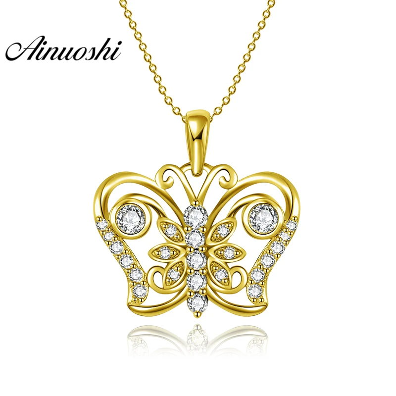 

AINUOSHI 10K Solid Yellow Gold Pendant Trendy Butterfly Pendant SONA Diamond Women Men Jewelry Cute Animal 1.8g Separate Pendant