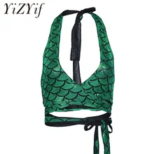 Летний сексуальный укороченный Топ для женщин, блестящий топ с принтом в виде рыбьей чешуи, вечерние топы с принтом кожи русалки на бретельках