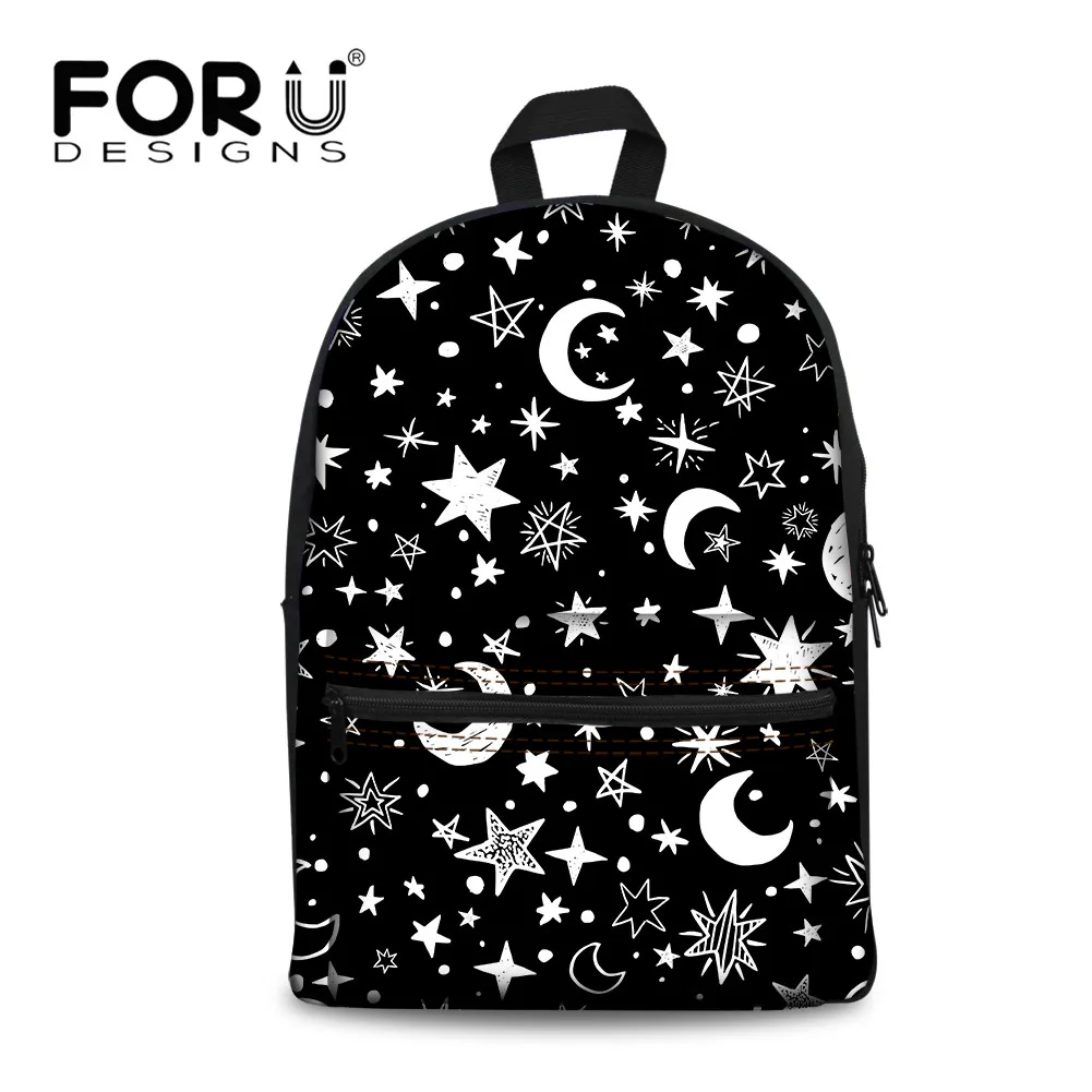 FORUDESIGNS 2019 Canvas Fashion Backpacks Women Moon Star Black Printed