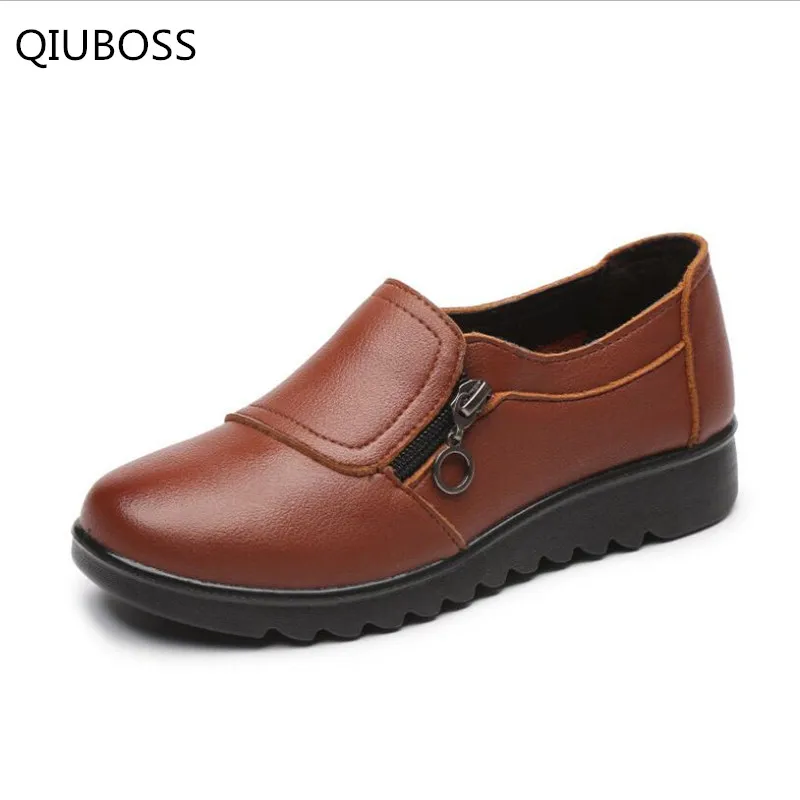 QIUBOSS/; сезон весна-осень; женская обувь; модная повседневная женская кожаная обувь; женские слипоны; удобная обувь для работы размера плюс; Q140 - Цвет: brown