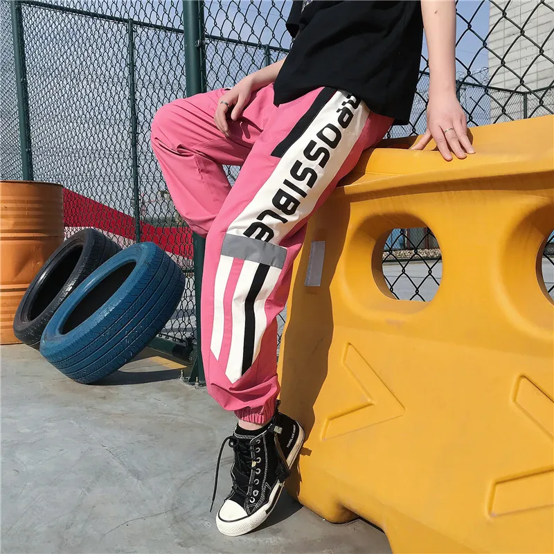 Reflect light Shining Summer hiphop pants men Letter prints Elastic waist Ankle length Red Black color 2019 Stylish Reflect light Shining Summer hiphop pants men Letter prints Elastic waist Ankle length Red Black color 2019 Stylish