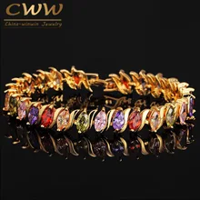 CWWZircons Одежда высшего качества Овальный Форма Кристаллы с твердым покрытием из желтого золота с Цвет Для женщин теннис Браслеты студийной съемки с изображением Цветной камень циркон CB168