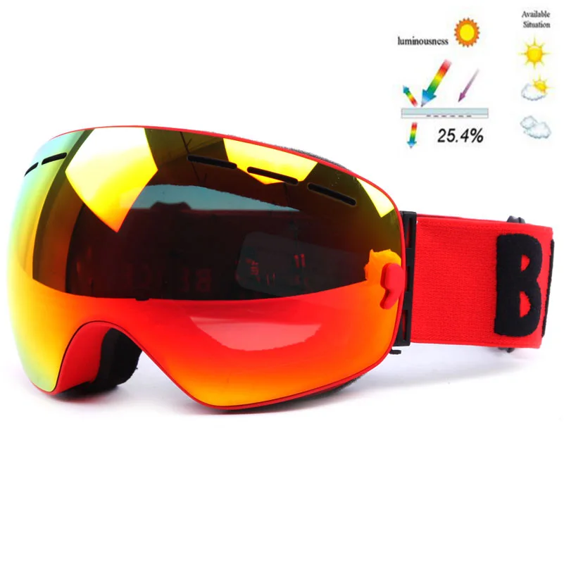 GOG-3100, двухслойные, UV400, анти-туман, поляризационные, лыжные очки для мужчин и женщин, большая Лыжная маска, очки для катания на лыжах, шлем, снег, сноуборд - Цвет: red