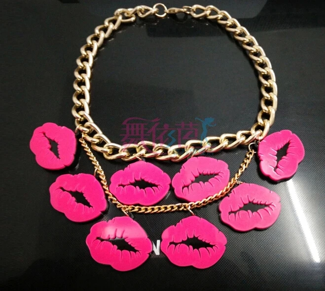 

Sexy Pink Lips Stylish Women Chain Necklace 2015 Newest Pink Mouth Friendship Party Necklace