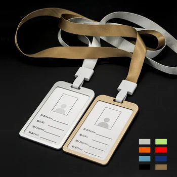 

Newest 3pcs Vertical Business Card Aluminum Alloy Metal Work Card Badge Holder with Neck Lanyard For Men Women Students