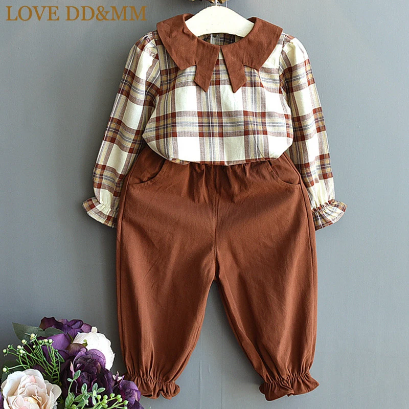

LOVE DD&MM Girls Sets 2019 Spring New Children's Clothing Girls Casual Plaid Long-Sleeved Shirt + Elastic Pants Two-Piece Suit