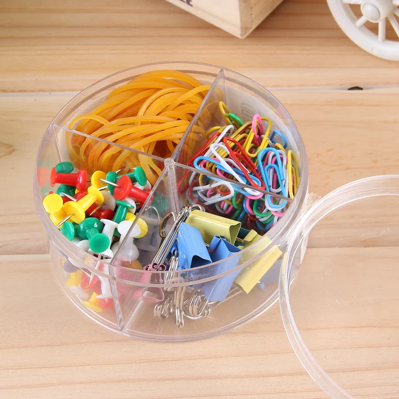 1 Box/Lot Useful 4-Type Desk Set for School Stationery & Office Supply, Nail & Clip Rubber Band Binder