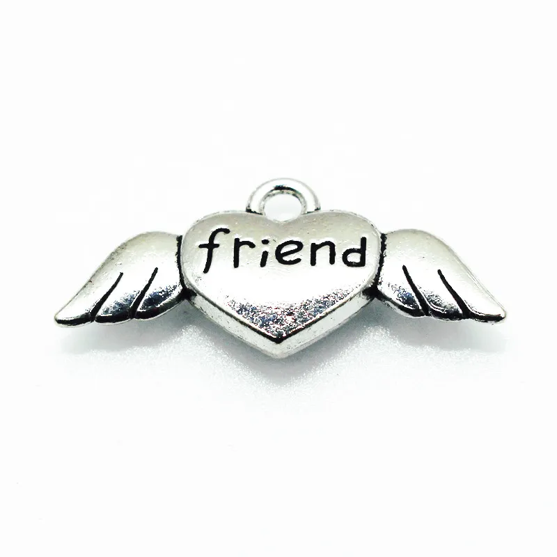 Hot Selling 20pcs/lot Silver Plated Friend Heart Wing Hanging Dangle Charms Fashion Jewelry Fit Necklace Bangles | Украшения и
