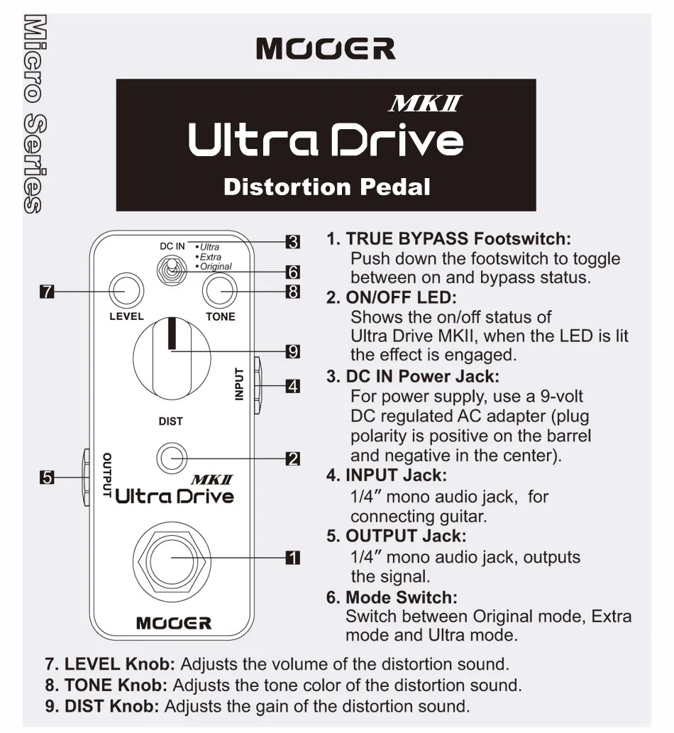 Mooer MK2 Ultra Drive Distortion педаль с оригинальными/экстра/Ультра режимами работы