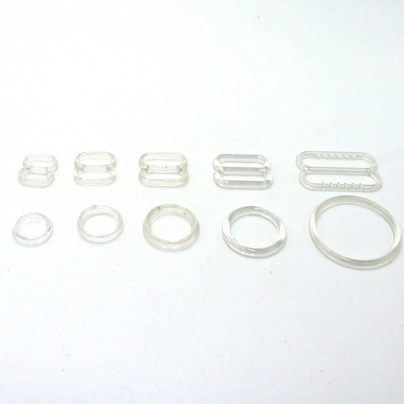 

6mm 8mm 10mm 12mm 15mm 20mm Adjustable buttons 100 sets (O ring and Slider) clear nylon buttons Women Bra Set