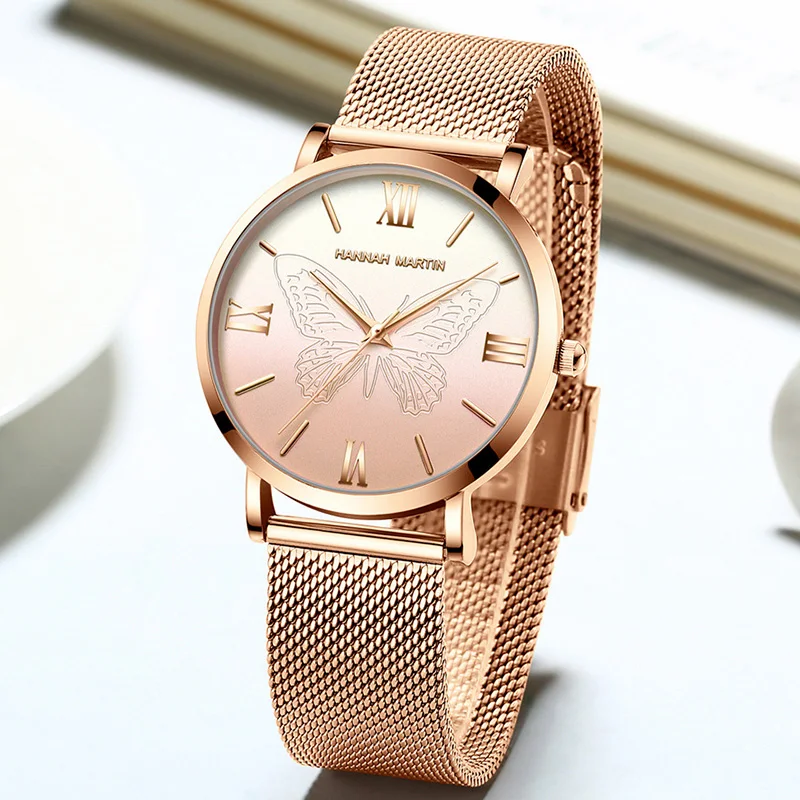

Stardust Fashion Butterfly Luxury Rose Gold Ladies Dress Women Watches Clock Quartz Stainless Steel Waterproof Watch Relogio