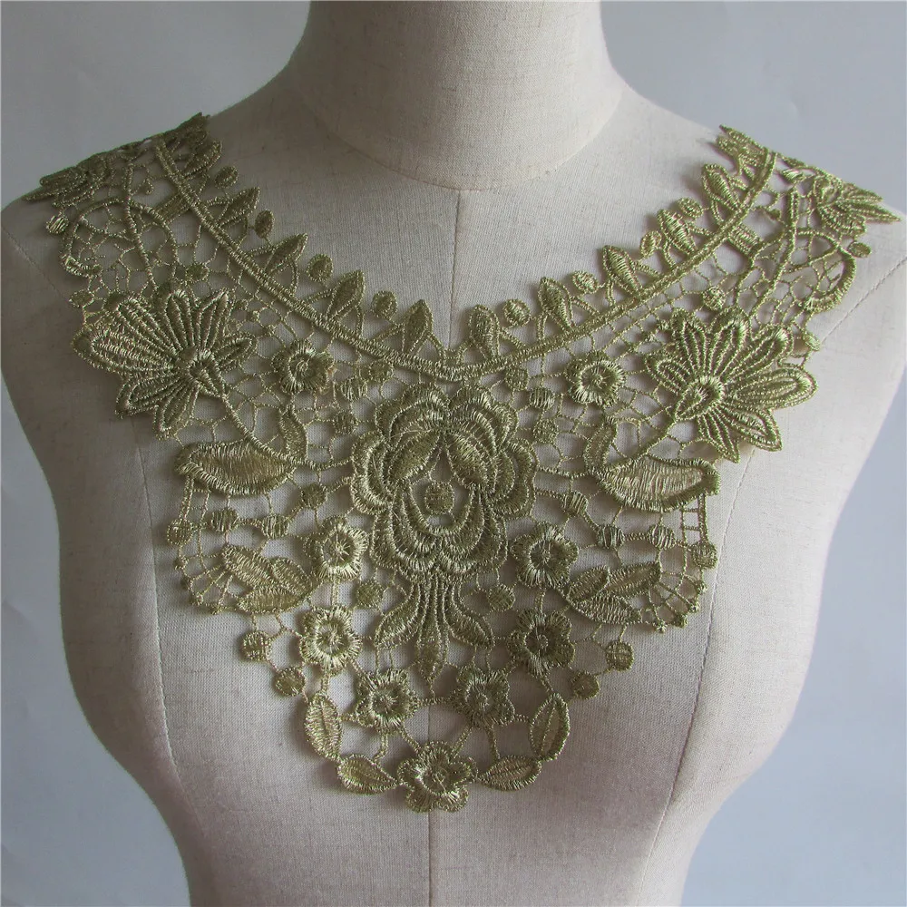 golden Embroidered Lace Collar Neckline Venise Applique Embroidery