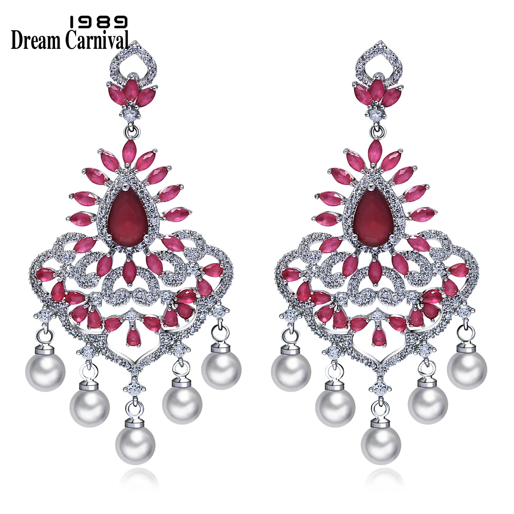 

DreamCarnival 1989 New Fashion Dress Shape Red White CZ Wedding Bijoux Pendientes Big Drop Dangle Earrings Gifts for Women E7202