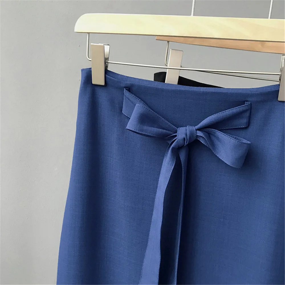 HIGH QUALITY Belt&Zipper Chiffon Skirt 2018 Summer Vacation&Office&Casual Solid Skirt For Women Vintage Bandage Skirts Female (2)