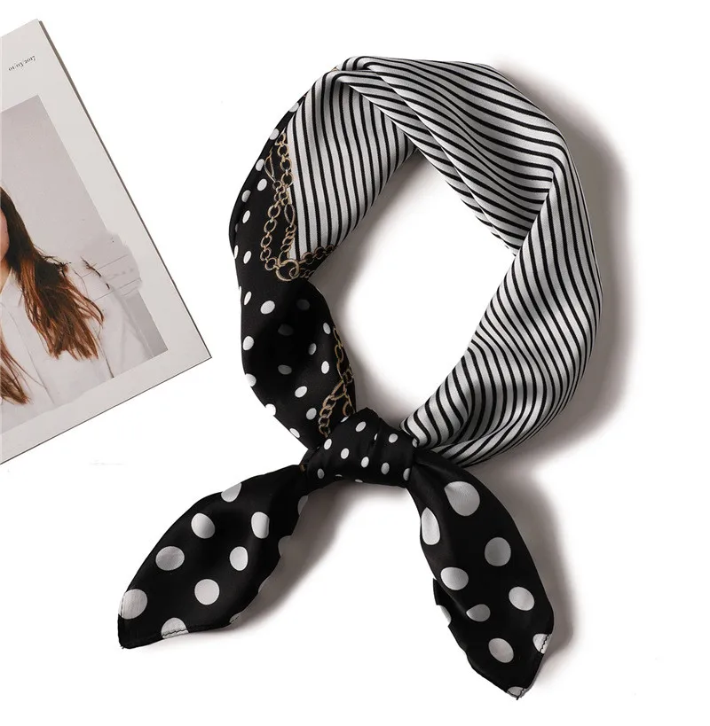 2019 luxury square small scarf dot striped hair head scarves Tie Neck Bandana red Silk Bag foulard Kerchief women female gift