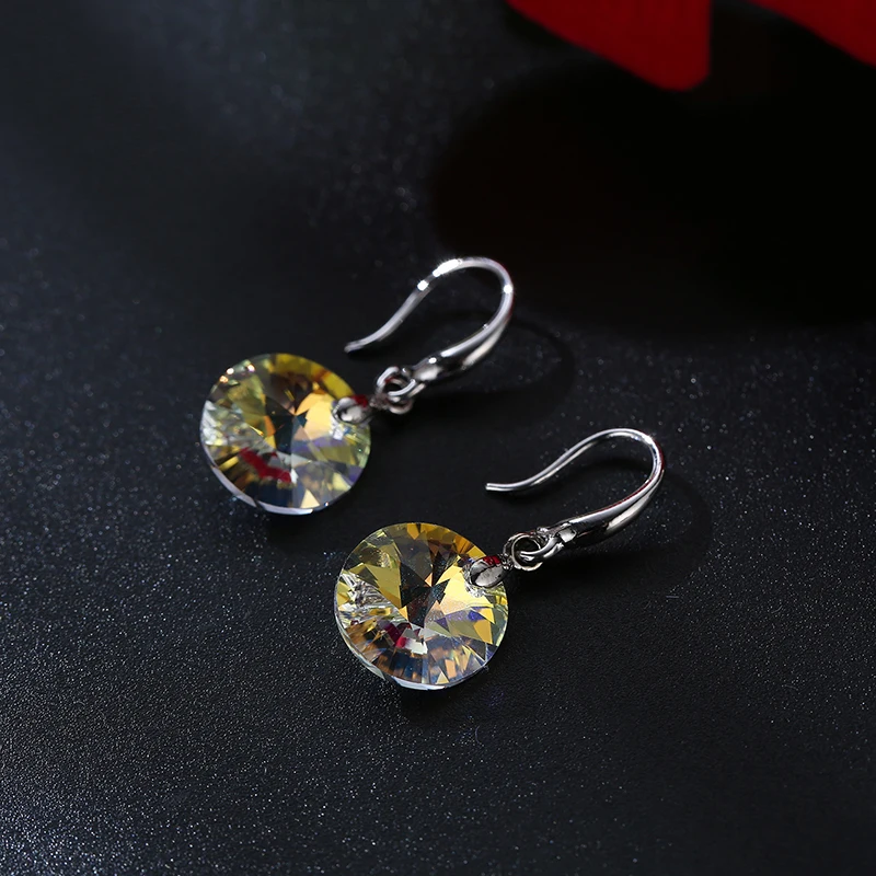 Simple Round Austria Crystals From Swarovski Drop Earrings For Women Colorful Beads Silver Color Ethic Jewelry Best Friends Gift