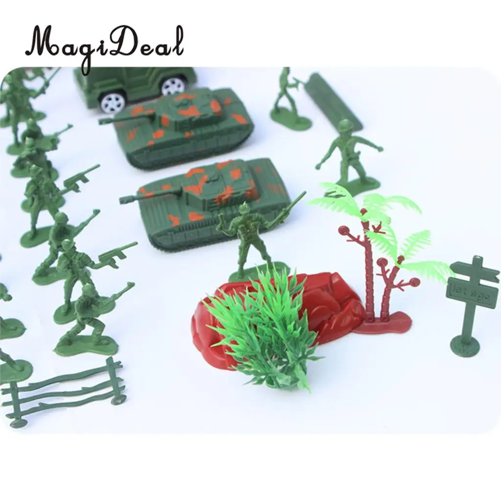 52 Pieces Army Men Playset 4cm Soldier Action Figures with Tanks Planes Flags & More Accessories Children Boys Toys Gift