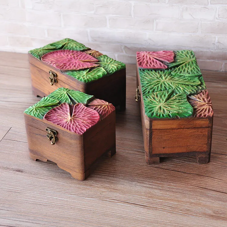 Thailand Painted Carved Wood Jewelry Box With Lid Ikea Bedroom Decorations Finishing Desktop Storage Box Jewelry Spelling Jewelry Music Boxbox Clock Aliexpress