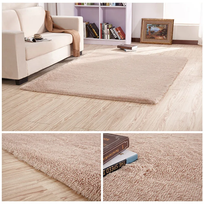 Anti-slip silk floor mat European modern rectangular long hair carpet living room coffee table rug bedroom bed thick blanket