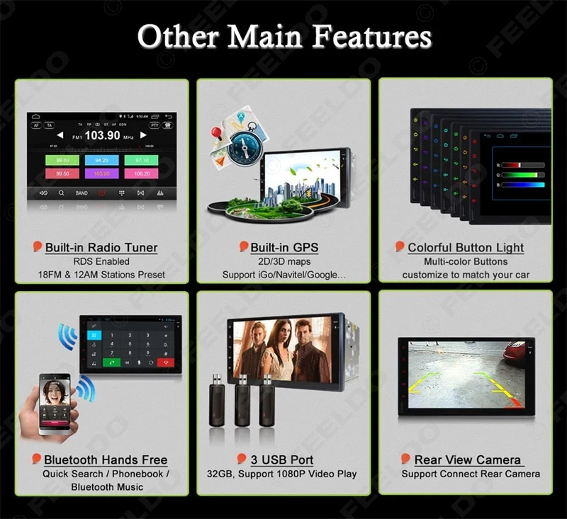 Excellent FEELDO 7inch Universal Android 6.0 (64bit) Octa Core 2G/32G/4G Car Media Player With GPS Navi Radio For Nissan/Hyundai 2DIN ISO 10