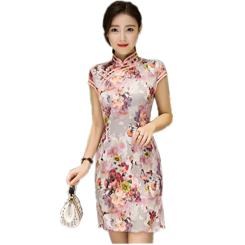 Fashion New Mini Dresses Chinese Style Mandarin Collar Qipao dress ...