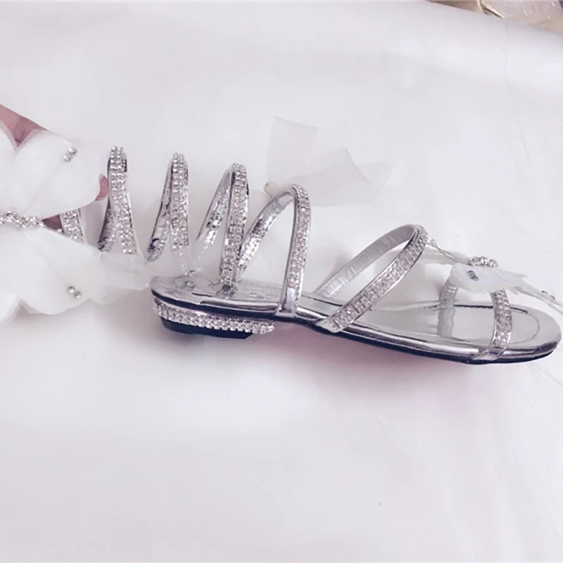 Skup Wąż sandały z paskami damskie letnie buty płaskie buty na koturnie z wysokim obcasem kryształowe damskie Gladiator motylkowe sandały otwarte klipsy Toe damskie buty