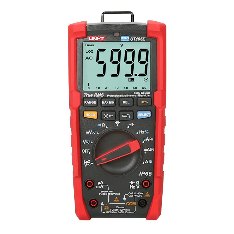 

UNI T UT195E Industrial Waterproof True RMS Digital Multimeter 6000Bits 600V/20A AC DC Tester LoZ / IP65 / Flashlight/ACV 750V