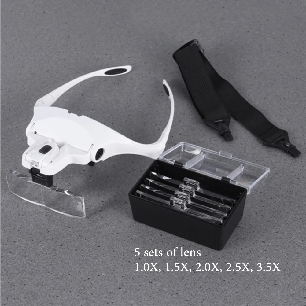 

Eyelash Extension 5 Lens Adjustable Headband Magnifying Glass Magnifier With LED Light Lamp Magnifying Glasses For False Lashes