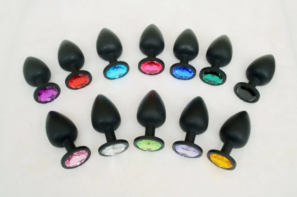 Hot Sale Size S 6828Cm Black Silicone Butt Anal Plug Insert Jeweled -7465